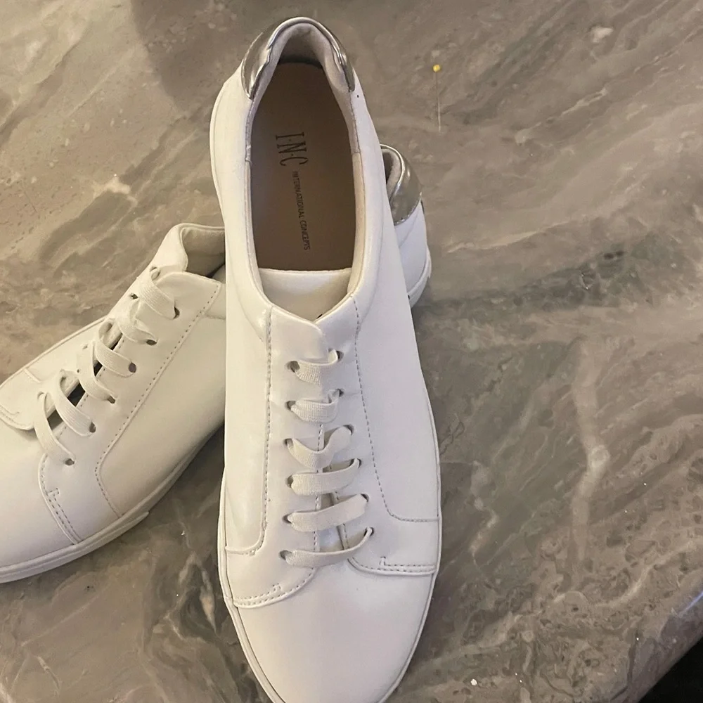 INC Lola Sneakers in the classic White and Silver colorway. Size 10. NWOT